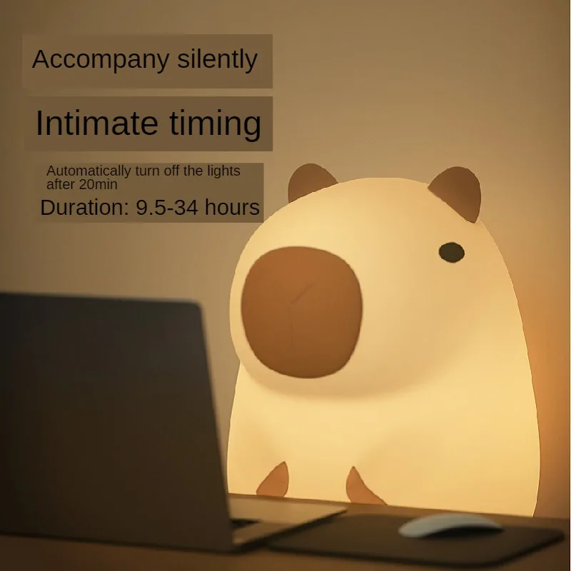 

Cute Cartoon Silicone LED Capybara Night Light USB Rechargeable Dimming Sleep Night Lamp For Children's Room Decor Birthday Gift