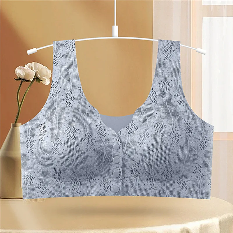 Women Front Button Bra Plus Size Thin Bralette Lingerie Mother's Cotton Wireless Underwear Sleep Bra Comfortble Underwear 38~44