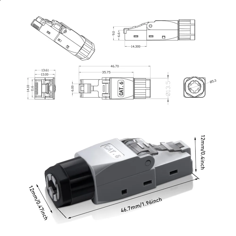 Toolless Cat6 RJ45 Modular Plug,Gold Plated 1000Mbps Ethernet Connector For 23AWG-26AWG Network Cable Quick Termination