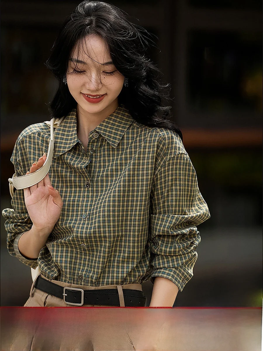 

Женская блузка Xhange een Field Fairy T в клетку, винтажная, в деревенском стиле, свободного кроя, для повседневной носки, с длинным рукавом, из смесового хлопка и полиэстера