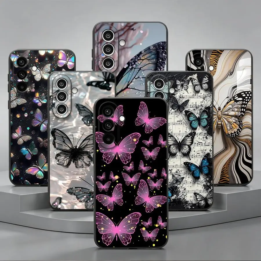 Phone Cover Case for Samsung Galaxy A57 A05 A37 A53 A17 A06 A15 A52 A36 A50 A25 A16 A73 A51 A55 A70 A41 Butterfly Flora Marble