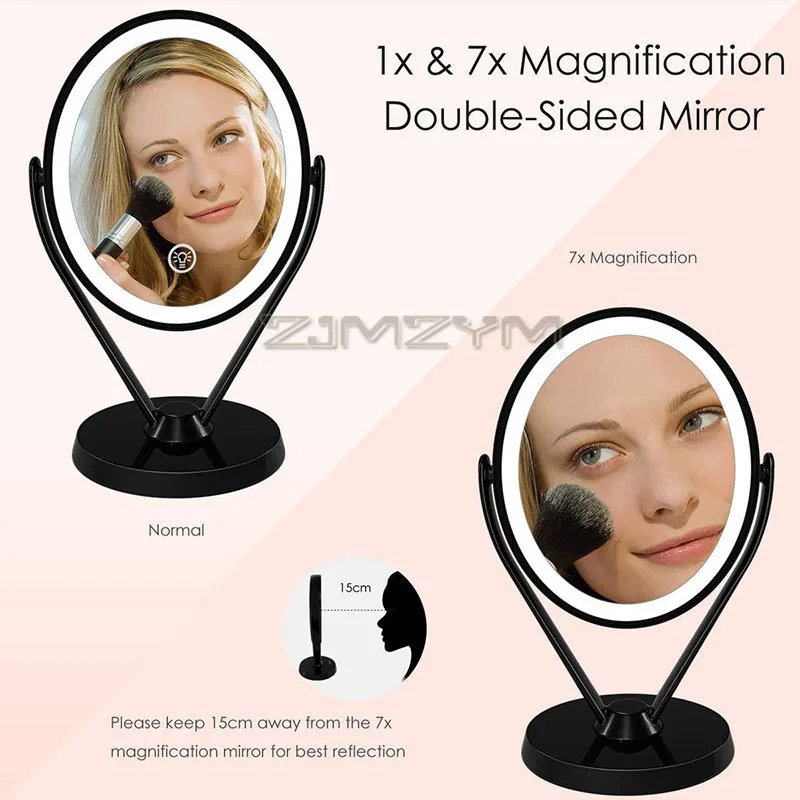 Doppelseitiger Schminkspiegel mit 7-facher Vergrößerung, 360° °   Rotierender freistehender LED-Spiegel, tragbarer wiederaufladbarer Kosmetikspiegel