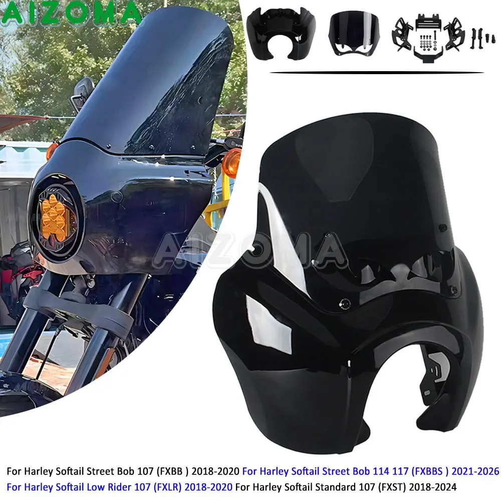 Club Style Fairing Motorbike 9" 12" 15" Windscreen For Harley Softail FXBB FXBBS FXLR FXST For Baja Design LP6 Headlight Bracket view 2