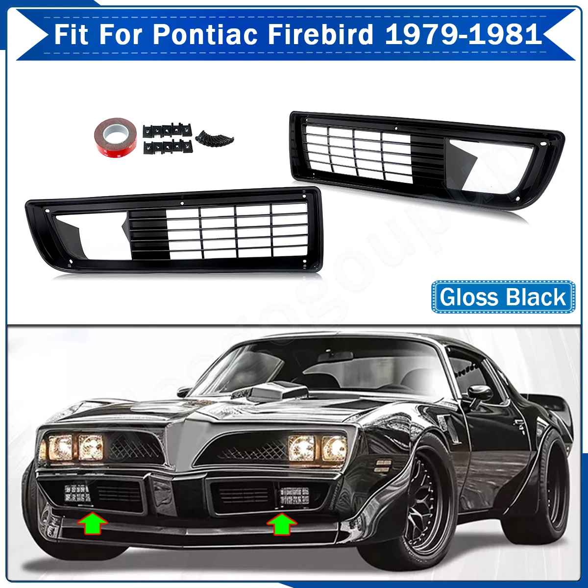 Rejilla Inferior Delantera para Pontiac Firebird Trans Am 1979-1981, Panel Inferior Delantero, Rejilla de Ventilación, Color Negro Brillante