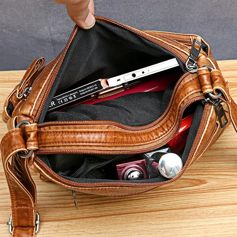 Women Vintage Shoulder Bags Female PU Soft Leather Handbag and Purse Pockets Crossbody Bags