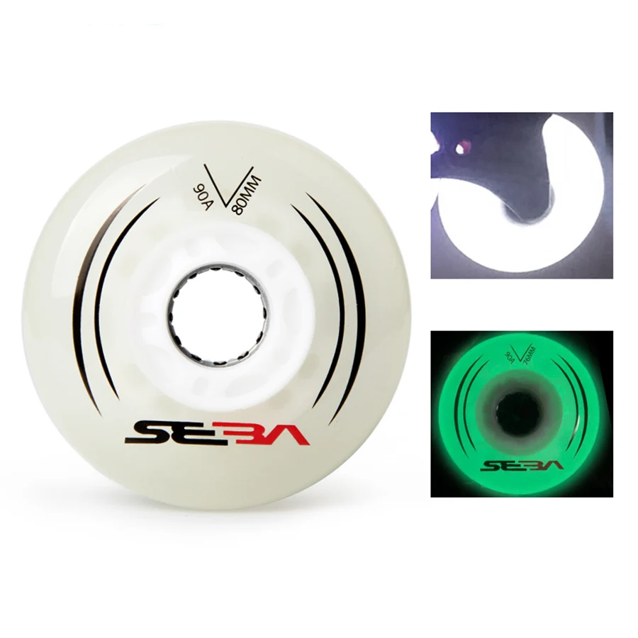 4 adet aydınlatma ve aydınlık tekerlekler 100% orijinal SEBA LED flaş Inline paten tekerlekleri Sliding sürgülü silindirler Slalom pateni lastikler