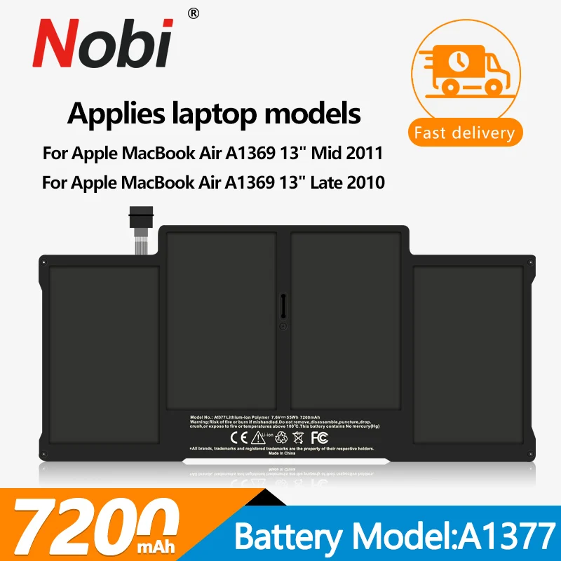 Аккумулятор Nobi A1377 для ноутбука Macbook Air, 13,3 дюйма, A1369, MC504 MC504, 2010 в, 7,6 Вт/ч, 7200 мАч