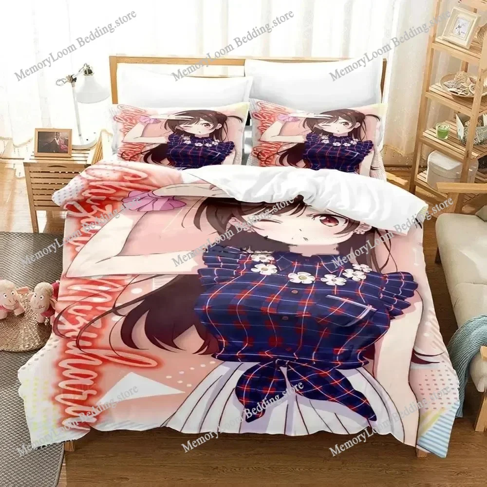 

3D Printed Anime Rent A Girlfriend Bedding Set Boys Girls Twin Queen Size Duvet Cover Pillowcase Bed Kids Adult Home Textile