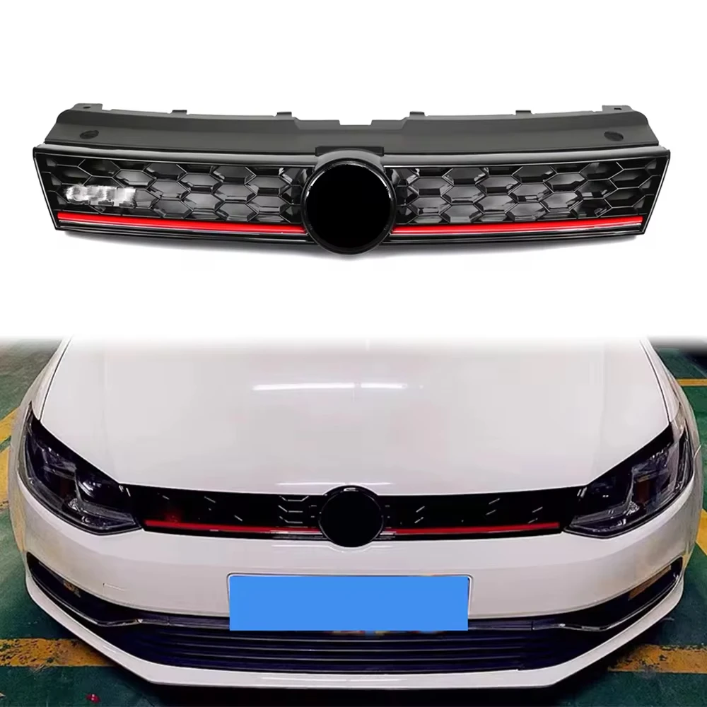 GTI Style Honeycomb Mesh Front Grill Racing Grills For Volkswagen VW Polo 2014 2015 2016 2017 2018 Front Bumper Radiator Grille