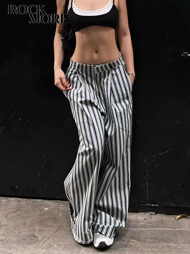 Rockmore Striped Low Waist Wide Leg Pants Women Old Money Style Streetwear Fashion Baggy Trousers Office Elegant Suit Pants 2024