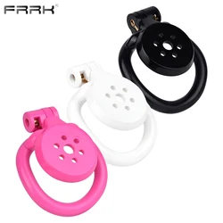 FRRK Flat Cap Pink Chastity Cage with Air Hole for Male Hard Plastic Penis Rings BDSM Cock Lock Sissly Gay Custom Adults Sex Toy