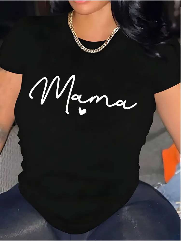 جديد وصول القطن المرأة قصيرة الأكمام تي شيرت على شكل قلب أمي طباعة رداء علوي غير رسمي منتظم استرخاء صالح لعوب طباعة تصميم