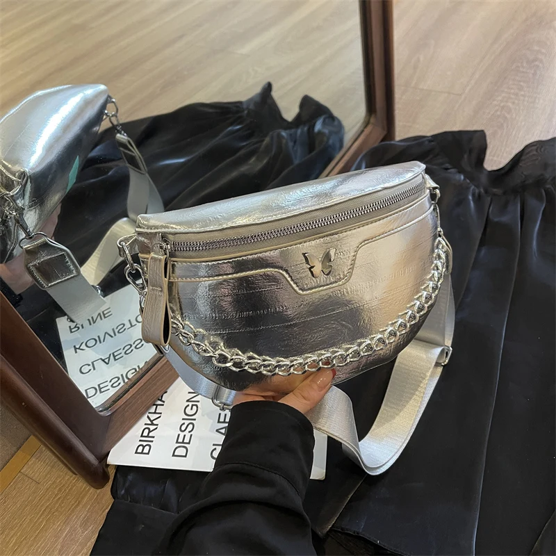 Women Chest Bag Casual Banana Bags Fashion Crossbody Bag Ladies Chain Handbags Female Waist Pack Half Moon Belt Bag Fanny Pack