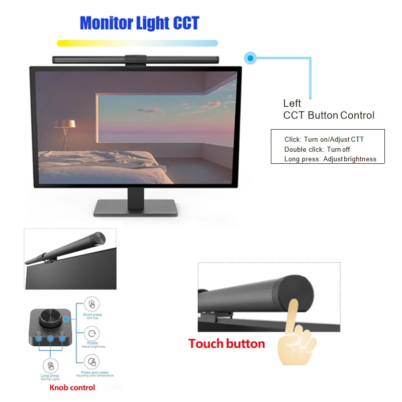 Imagem -06 - Led Strip Display para Computador Gamer Luz de Monitoramento Portátil Interface Usb Toque Escurecimento Iluminação Proteção para os Olhos 44cm