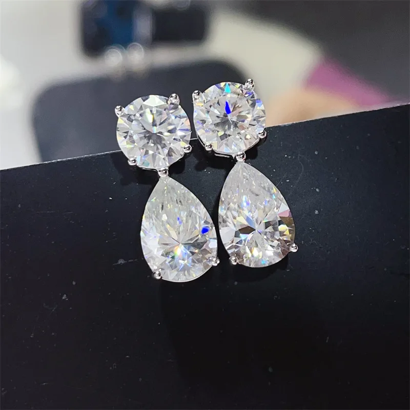 Versatile Moissanite PT950 Platinum Single 8 Carat Water Drop Luxury Full Diamond Drop Earrings for Women,charming face ornament