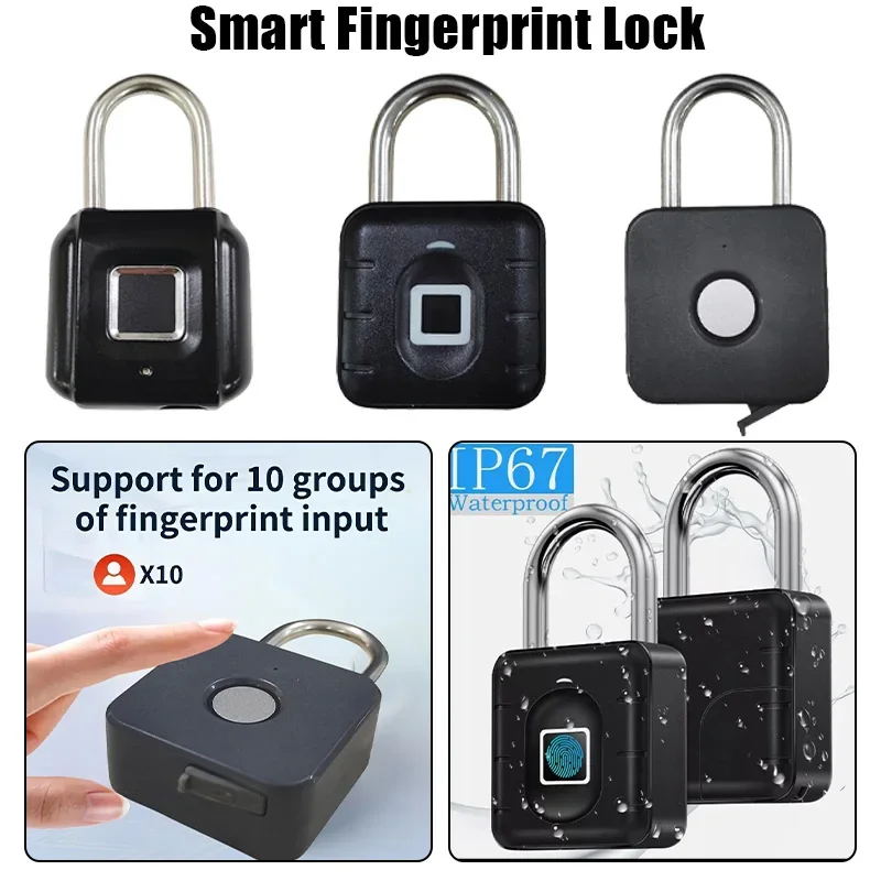 

Fingerprint Lock Keyless USB Charging Smart Padlock Waterproof Door Lock 0.2sec Unlock Portable Anti-theft Zinc