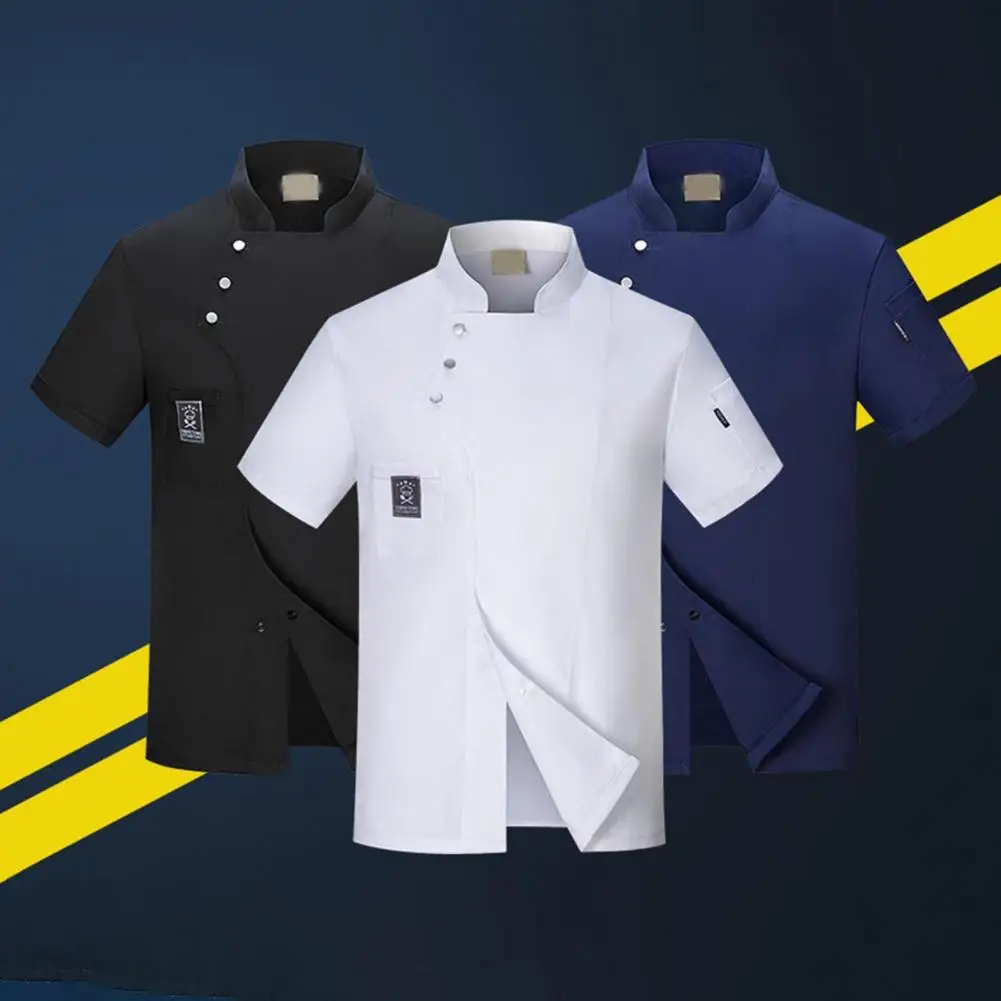 Camicia da cuoco abbigliamento da lavoro ristorante abbigliamento da cucina uniforme tinta unita colletto alla coreana uniforme da cuoco abbigliamento da lavoro da cucina