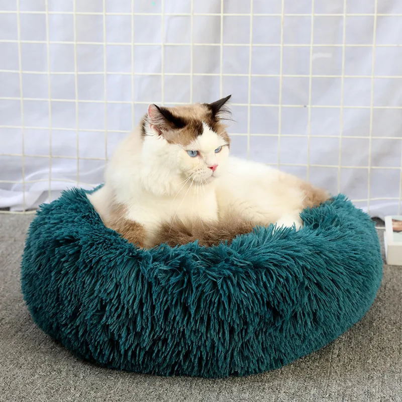 

Machine Washable Round Long Plush Pet Cat Bed Comfortable Stylish Daily Soft Nest Dog Bed Nest Warm Pet Supplies Dog Pet Bed Mat