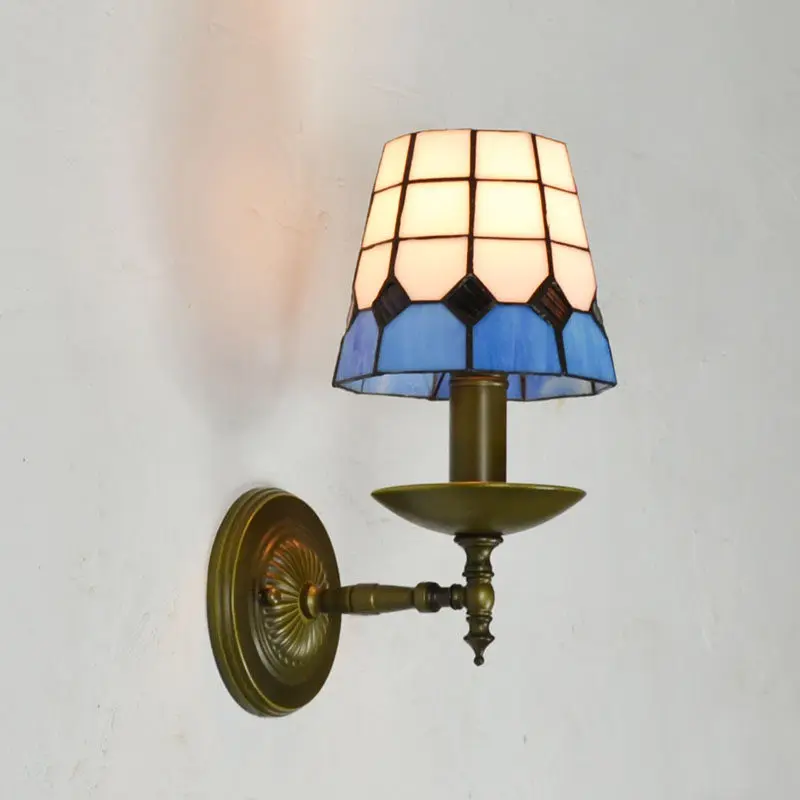 American Country Retro Colored Glass Wall Lamp Living Room Background Wall Bedroom Bedside Study Mediterranean Sea Sconces Light