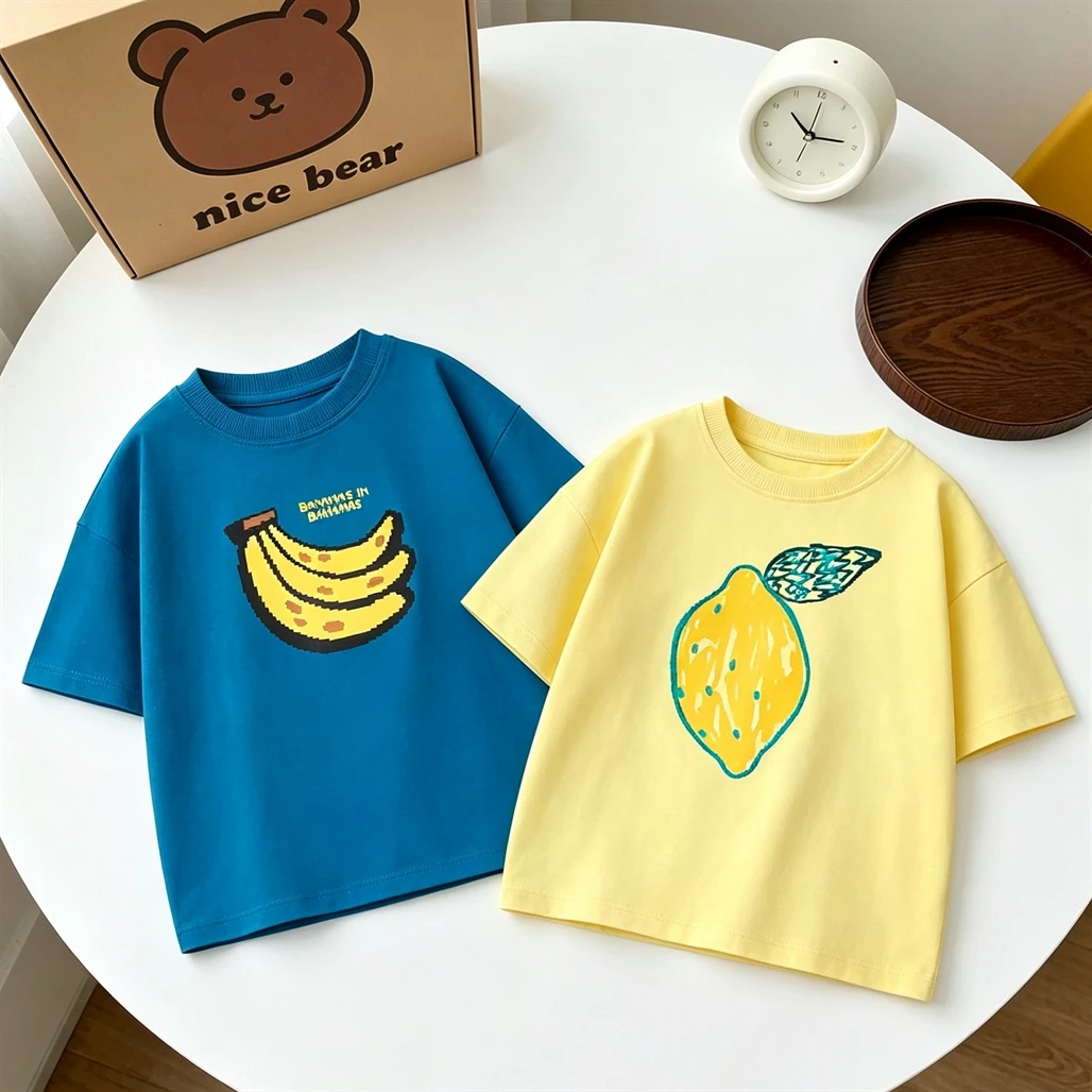 Lovely TShirt Children New Fashion Casual Clothes Printed Short-sleeved Tops Thin Round Neck Base Shirt For Baby Boys Girls