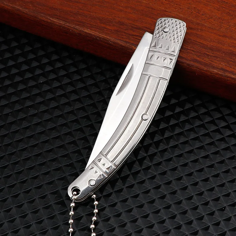 Camping portable knife, stainless steel fruit knife, keychain, outdoor folding multifunctional steel white knife