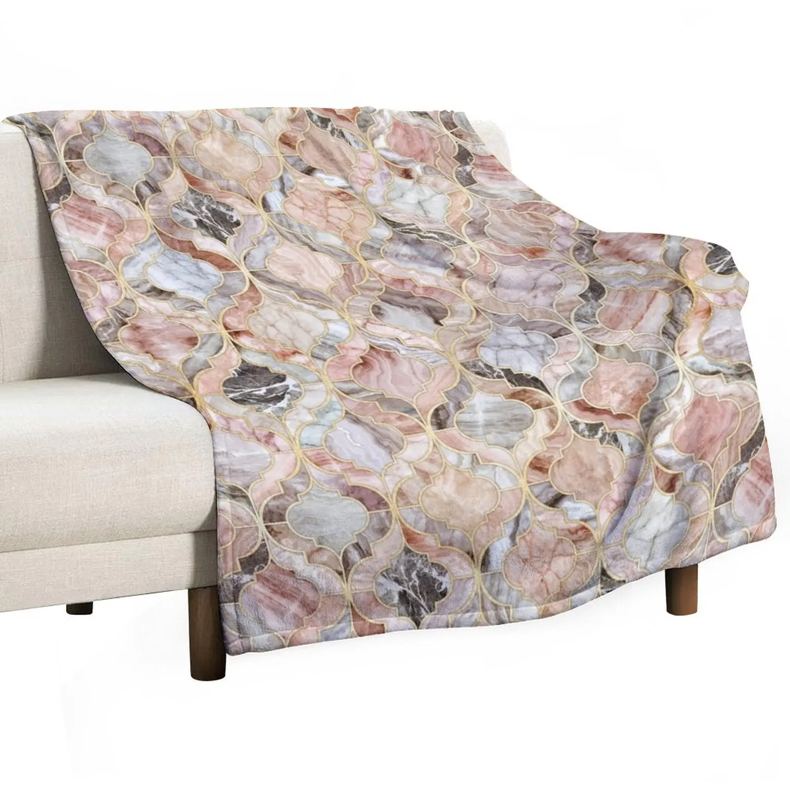 

Rose Marble Moroccan Tile Pattern Throw Blanket Summer Beddings anime Beach Decorative Sofa Blankets