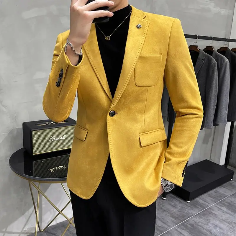 2-A29 Suede suit men's slim fit Korean version trendy ins design casual small suit autund winter single-piece top jacket