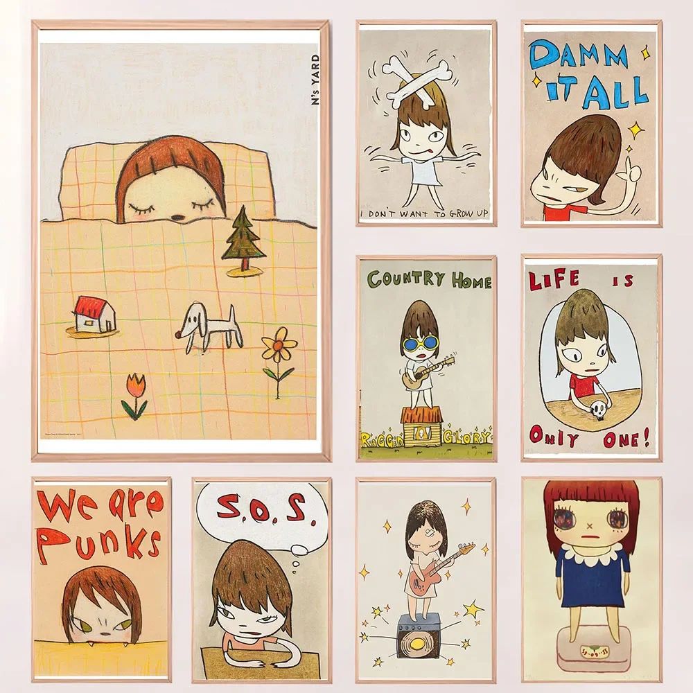 Y-Yoshitomo Nara Cartoon Dream Children Doll Cute Kawaii Poster Prints Vintage Wall Art Canvas Painting Bedroom Study Home De