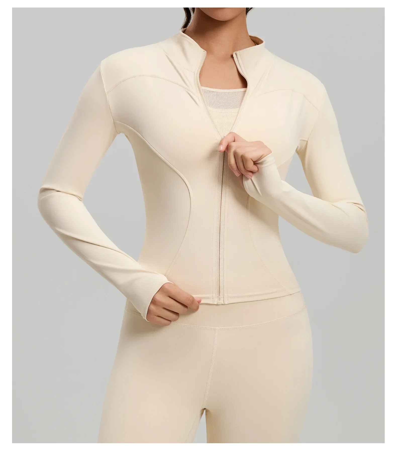 Herbstliche Sport- und Yoga-Jacke für Damen, Stehkragen, Langarmjacke, figurbetontes Trainingsoberteil, Fitness-Oberteil, Rad- und Laufoberteil – Detail 7