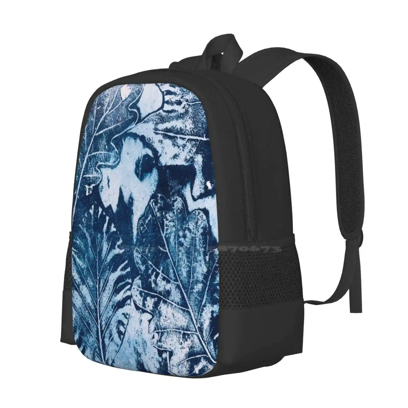 Leaves Print Hot Sale Schoolbag Backpack Fashion Bags Leaves Nature Texture Blue