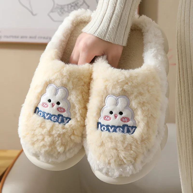 Women Winter Cartoon Cute Fluffy Home Slippers Thick Sole Warm Indoor House Shoes view 3