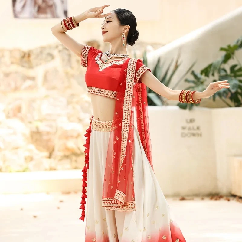 Traditional Dress Indian Dance Dress Ethnic Style Women's Sari Dance Dress Scarf Top Large Swing Skirt Lengha Set Indian Saree