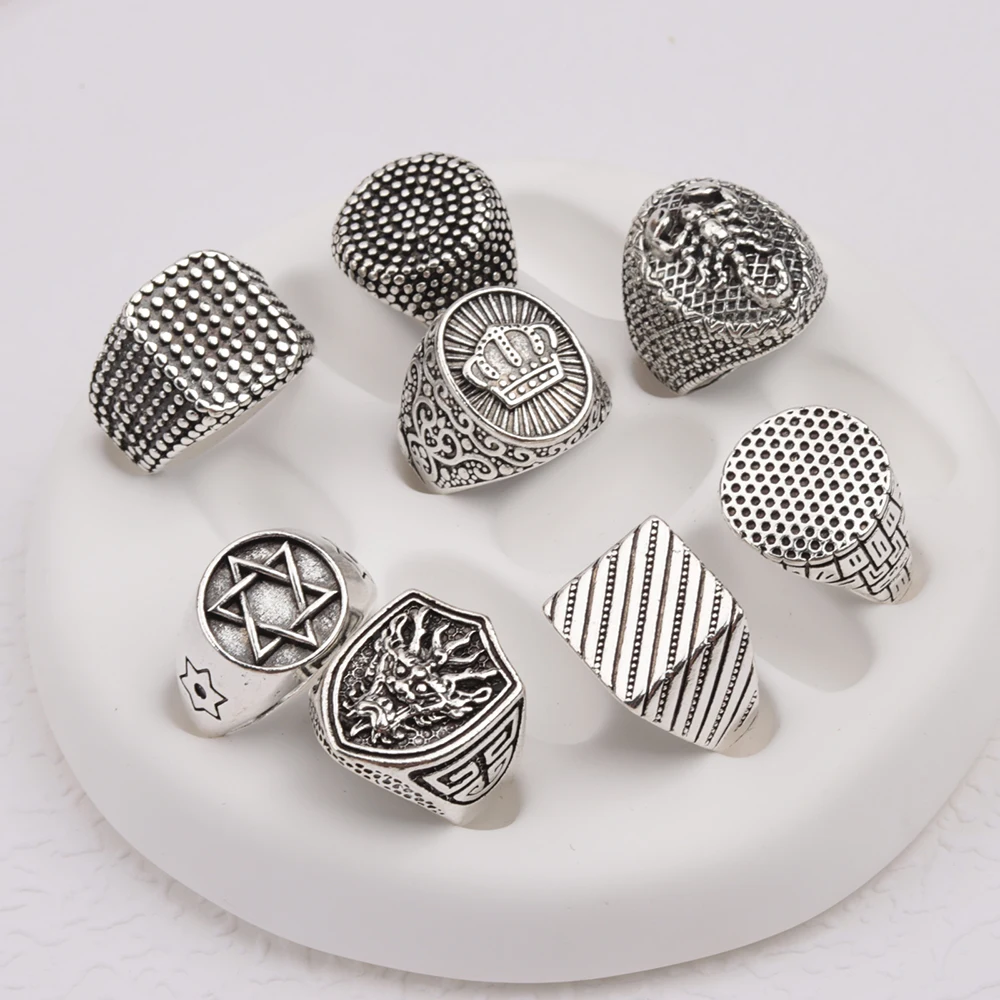 Wholesale 20Pcs/lot Vintage Square Ring For Women Men Mix Style Retro Punk Hip Hop Rock Party Jewelry