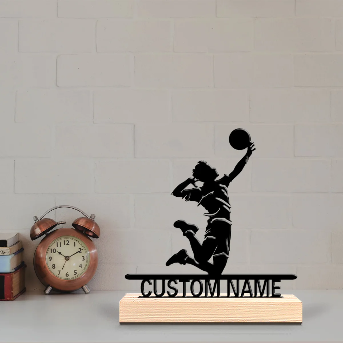 1 قطعة تماثيل معدنية رومانسية مخصصة للكرة الطائرة على شكل نجمة هدية لعشاق الرياضة مع قاعدة خشبية، مثالية لغرف النوم، Co #3