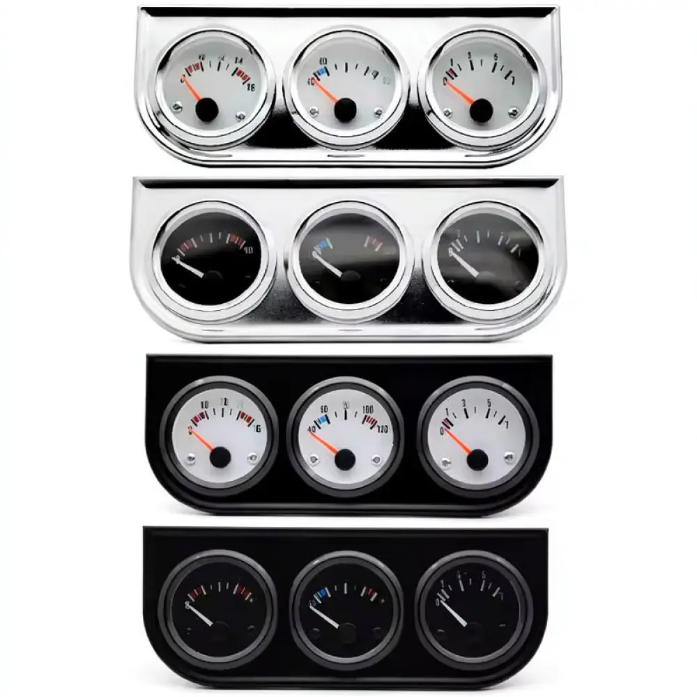 12V Car Triple Meter Set 52mm Oil Press Water Temp Voltmeter Automotive Dash Instrument Cluster Performance Gauges