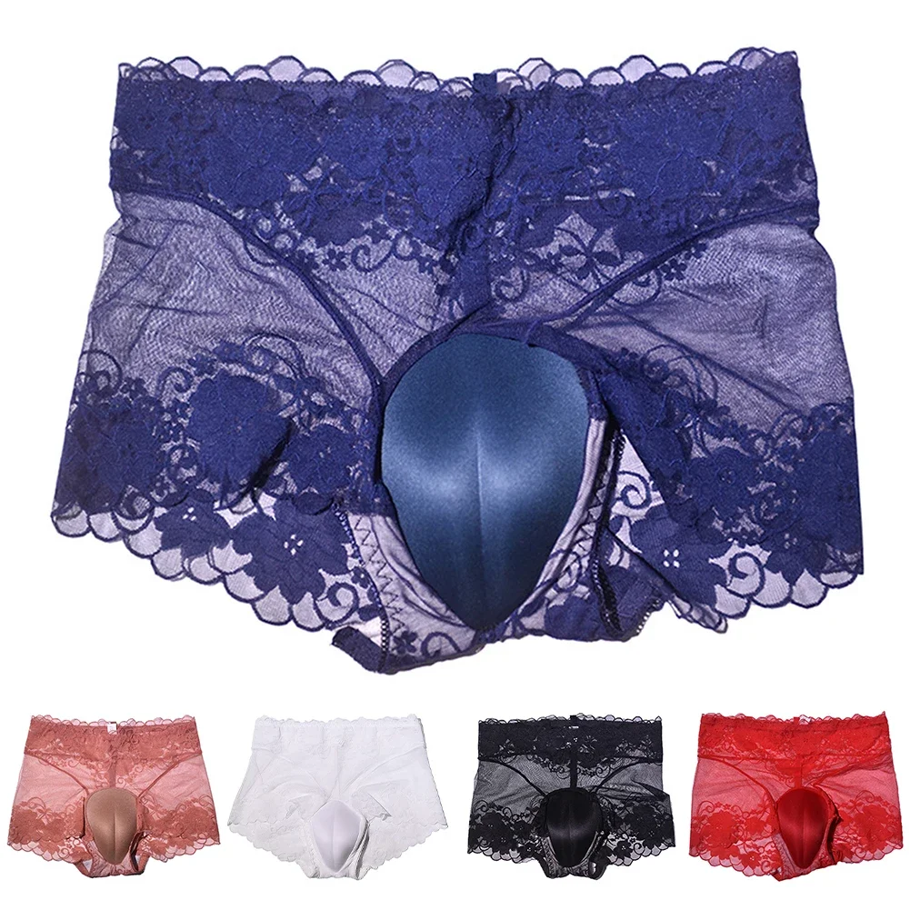 

Men Underwear Boxer Shorts Knickers Lingerie Lace See Through Seamless Underpants Elastic Panties Bulge Pouch Breathable Briefs