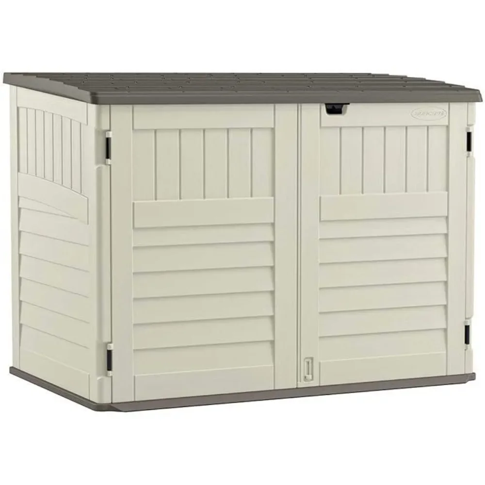 5.9 ft. x 3.7 ft Horizontal Stow-Away Storage Shed - Natural Wood-like Outdoor Storage for Trash Cans and Yard Tools