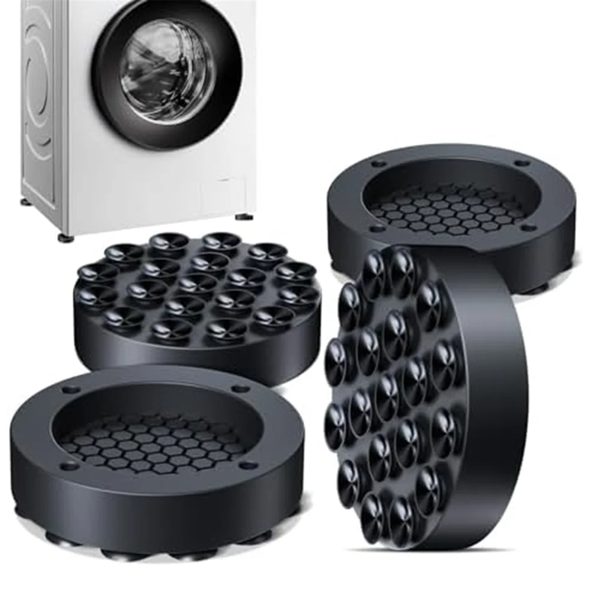 A78E-Anti Vibration Pads for Washing Machine with Strong Adsorption Suction Cup, 4 Pack Non-Slip Rubber Stabilizer Support