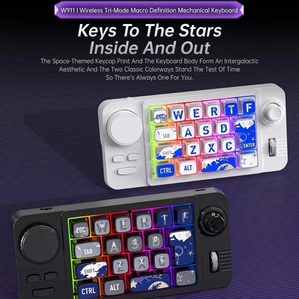 W911 Mini Keyboard RGB 22keys Hot Swap Tri-mode Keyboard Knob Joystick Macro Programming Keyboard Accessory Teclado Mecanico