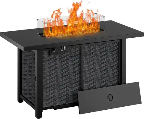 Propane Fire Pits 43″ Outdoor Gas Fire Pit, 50,000 BTU Rectangle Gas Fire Pit Table with Lava Rocks, 2-in-1 Fire Table with