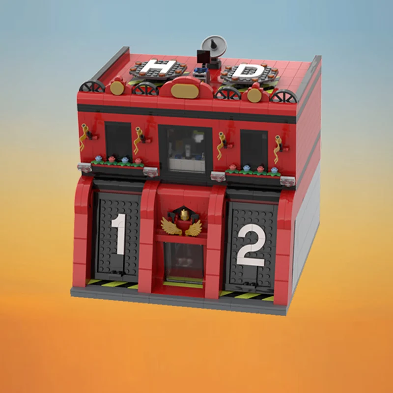 مدينة شارع عرض نموذج MOC قوالب بناء مركز محطة الإطفاء وحدات التكنولوجيا الأطفال هدايا العيد تجميع اللعب البدلة