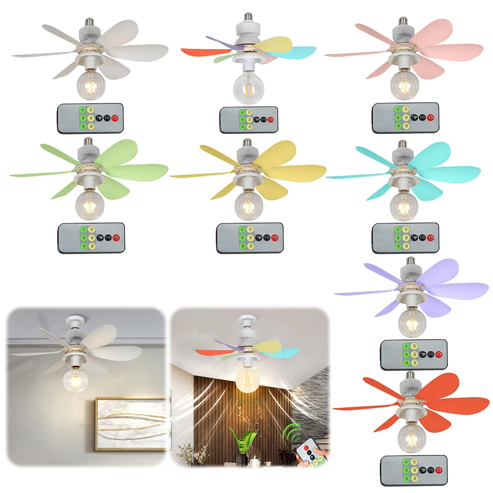 

E27 Розетка Вентилятора Светодиодный светильник E27 Основание 52 см Современный светодиодный потолочный вентилятор Люстра с дистанционным управлением Потолочный вентилятор 3 скорости для спальни Кухня