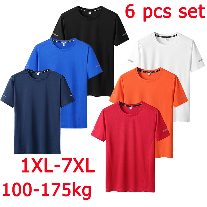 

6pcs Men T-shirt Tracksuit Sets Plus Size 5XL/6XL/7XL 90-175kg Quick Dry Round Neck Short Sleeve Sportwear Big Size Men Clothing
