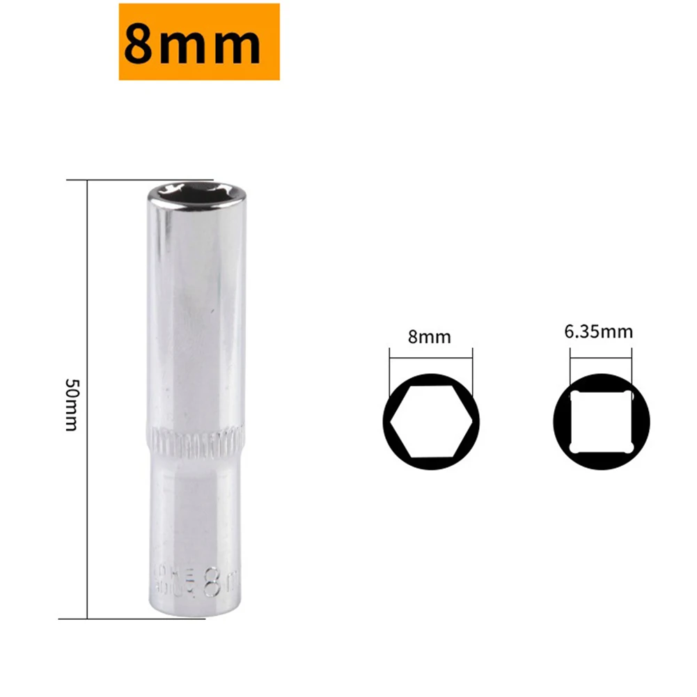 1pc Tiefe Buchse 4/5/6/7/8/9/10/11/12/13/14mm Tiefe Buchse Adapter 1/4 zoll Hex Steckschlüssel Köpfe Ratsche Werkzeug – Detail 7