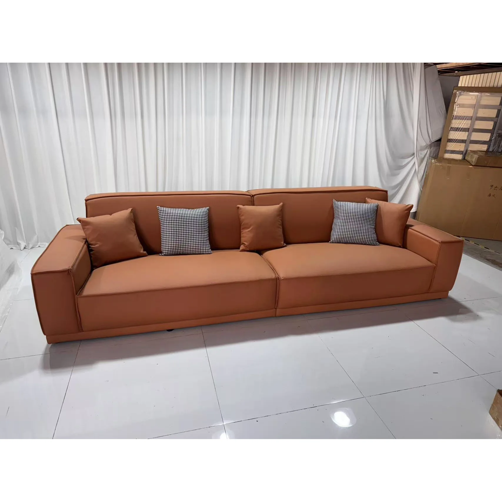 

Tofu block sofa leather sofa first layer cowhide Italian minimalist living room combination straight row modern minimalist