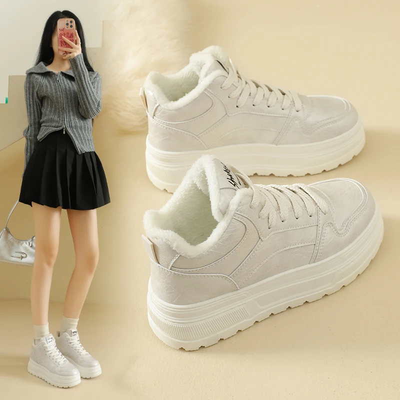 

Зимние хлопковые ботинки, женские высокие кроссовки на флисовой подкладке, теплая обувь, HL516