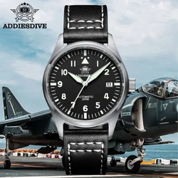 ADDIESDIVE Men’s Leather Automatic Watch NH35A Sapphire Glass 39mm Mechanical Wristwatches Steel C3 Luminous 20bar Diver Watches