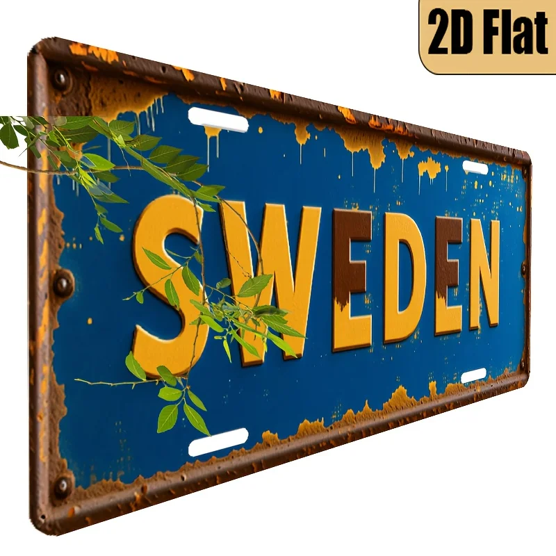 1pc Vintage Sweden License Plate - Swedish Car Decoration with Blue & Yellow Retro Design, Heavy-Duty Aluminum Construction (6x1