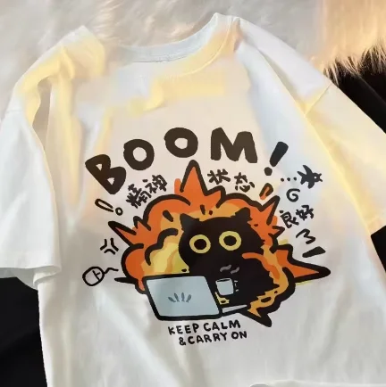 جديد الرجال النساء تي شيرت البلوز المعتاد النسخة الكورية الكرتون القط مجموعة تي شيرت مطبوع عادية قصيرة الأكمام الأزواج تي شيرت #2