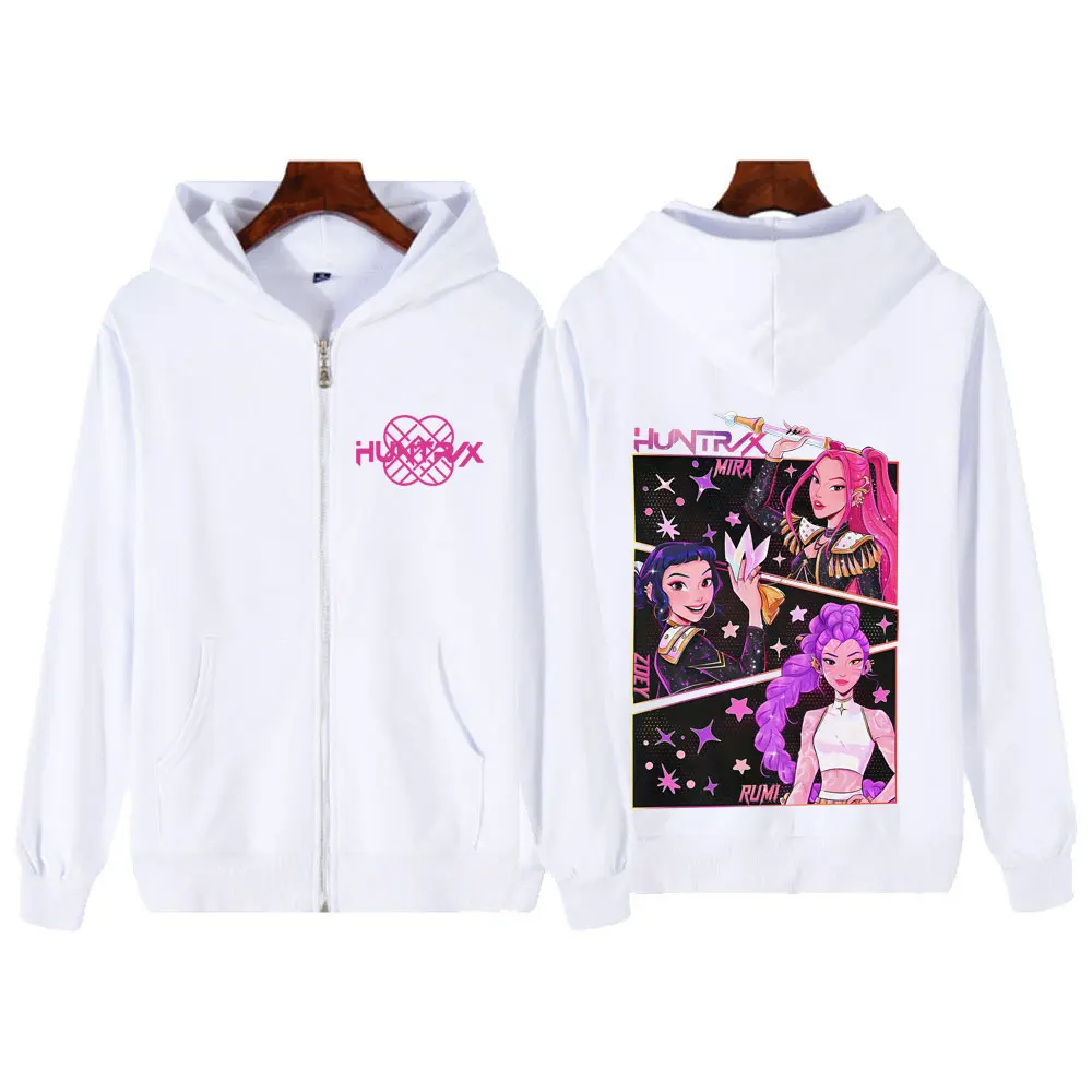 KPOP Demon Hunters Double-sided Graphic Zip Up Hoodies Men Women Harajuku Sweatshirt Long-sleeved Aesthetic Casual Zipper Jacket